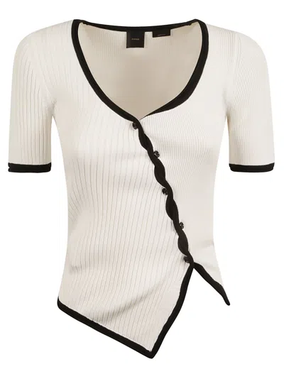 Pinko Asymmetric Buttoned Knit Top In White/black