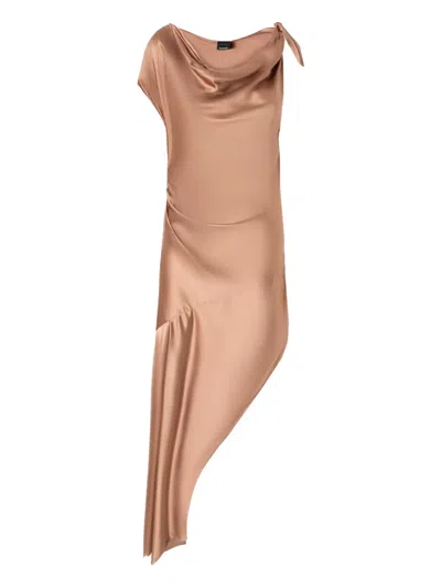 Pinko Asymmetric Draped Dress In Marrone - Tordo