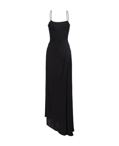 Pinko Asymmetric Gathered Maxi Dress In Black