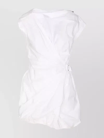 Pinko Asymmetric Hem Belted Waist Mini Dress In White