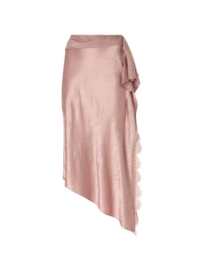 Pinko Asymmetric Midi Skirt In Satin In Pink