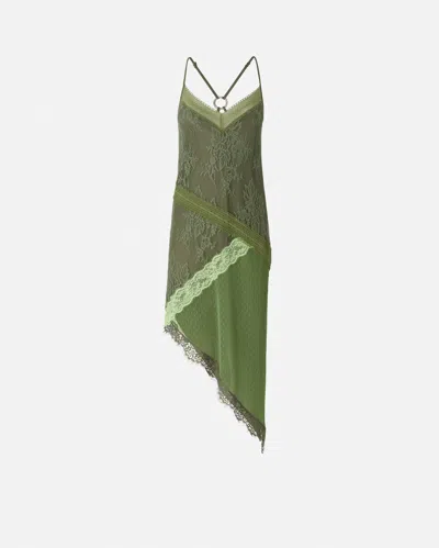 Pinko - Asymmetric Patchwork-effect Lace Mini Dress - 46 In Green