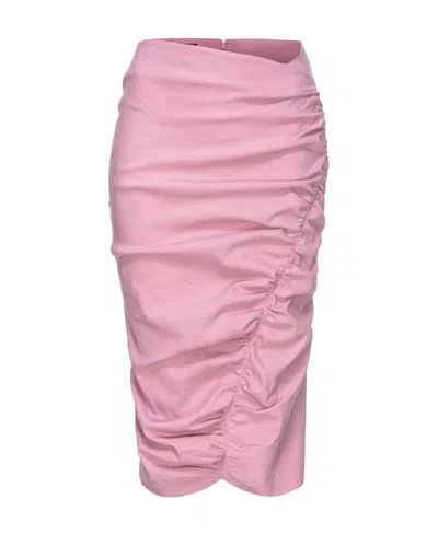 Pinko Asymmetric Ruched Midi Skirt In Pink