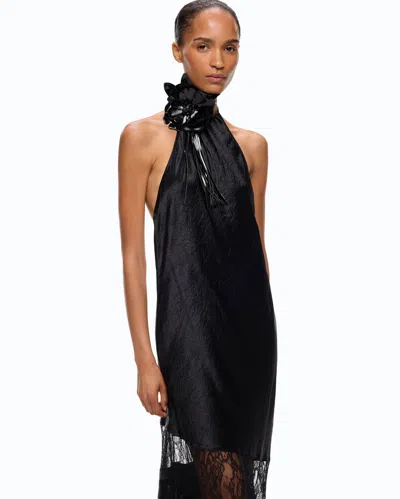 Pinko - Asymmetric Satin Midi Dress With Lace - 36 In Black