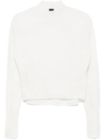 Pinko Cropped White Wool And Cashmere Sweater In Multi