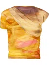 Pinko Asymmetric Crop Top With Landscape Print In Yellow