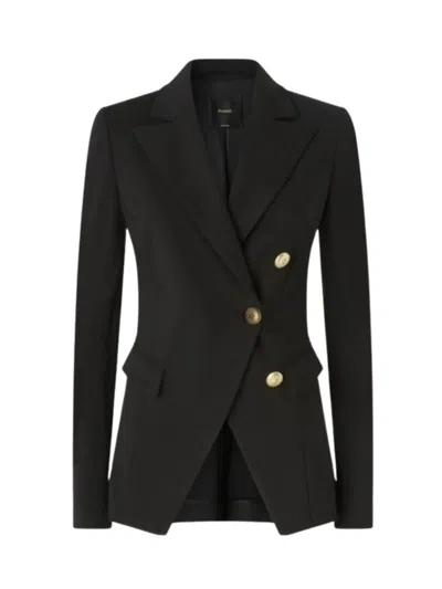PINKO ASYMMETRIC TAILORED BLAZER WITH GOLD BUTTONS AND STRUCTURED SHOULDERS