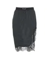 Pinko Asymmetrical Black Skirt With Lace Trim And Adjustable Waistband In Black