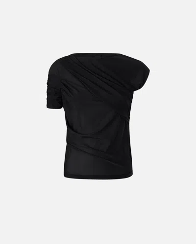 Pinko Asymmetrical Translucent Jersey In Limo Black