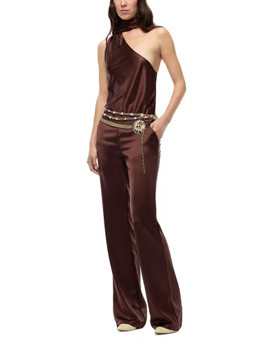 Pinko Audi Satin One Shoulder Jumpsuit In Brown