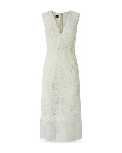 Pinko V Neck Sleeveless Lace Midi Dress In White