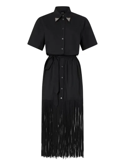 Pinko Abito Chemisier Lungo Con Frange E Dettagli Metallici In Black