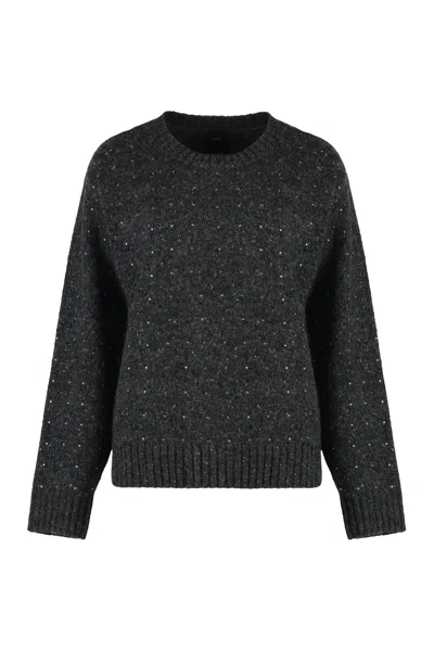 Pinko Avvinato Crew-neck Wool Sweater In Grey