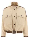 Pinko Blouson Jacket With Leather-effect Edging In Beige