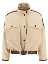 Pinko Blouson Jacket With Leather-effect Edging In Beige