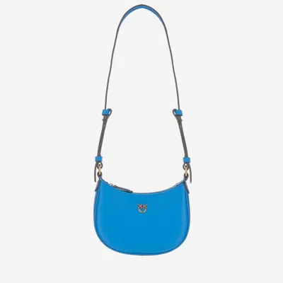 Pinko Baby Half Moon Leather Shoulder Bag In Blue