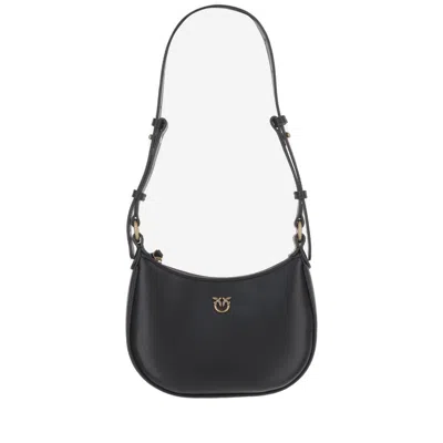 Pinko Baby Half Moon Leather Shoulder Bag In Black