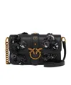 Pinko Baby Love Bag Slouchy Shoulder Bag In Leather With Jewel Flowers In Black