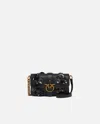 Pinko Baby Love Bag Slouchy Shoulder Bag In Leather With Jewel Flowers In Black