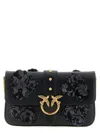 Pinko Baby Love Bag Slouchy Shoulder Bag In Leather With Jewel Flowers In Black