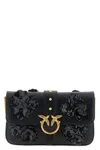 Pinko Baby Love Bag Slouchy Shoulder Bag In Leather With Jewel Flowers In Black