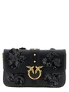 Pinko Baby Love Bag Slouchy Shoulder Bag In Leather With Jewel Flowers In Black