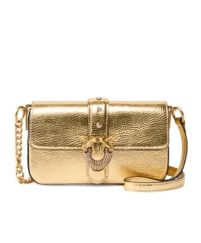 Pinko Baby Shoulder Bag In Tumbled Laminated Leather In Brown