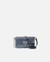 Pinko Baby Shoulder Bag With Rhinestone Monogram In Blue