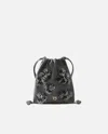 Pinko Baby Slouchy Bag Leather Shoulder Pouch In Leather With Jewel Flowers In Multi