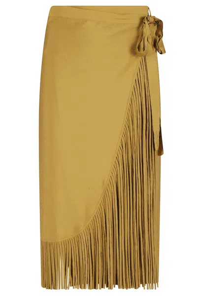 Pinko Longuette Wrap Skirt With Fringe In Animal Print