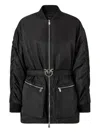 Pinko Long Technical Satin Bomber Jacket In Black