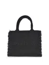 Pinko Frayed Lettering Medium Tote Bag In Black