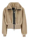 Pinko Bagels Beige Bomber Jacket With Front Zip Closure In Ecofur Woman In Brown