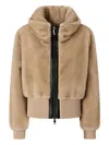 Pinko Faux-fur Ribbed-hem Jacket In Brown