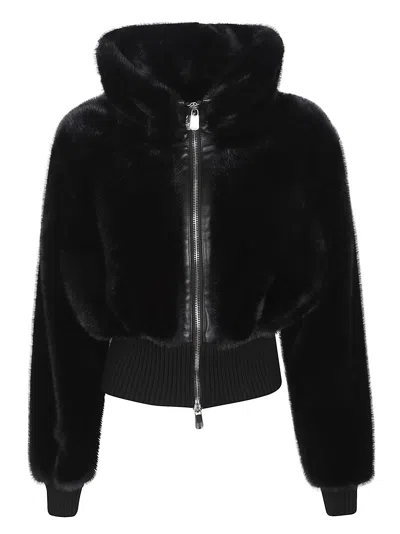 Pinko Bagels Faux Fur Bomber Jacket In Black