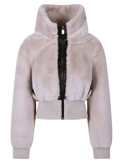 Pinko Bagels Polyester Faux Fur Bomber Jacket In Pink