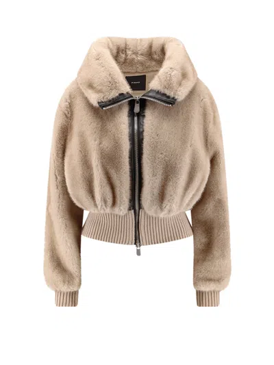 Pinko Bagels Synthetic Fur Jacket In Neutral