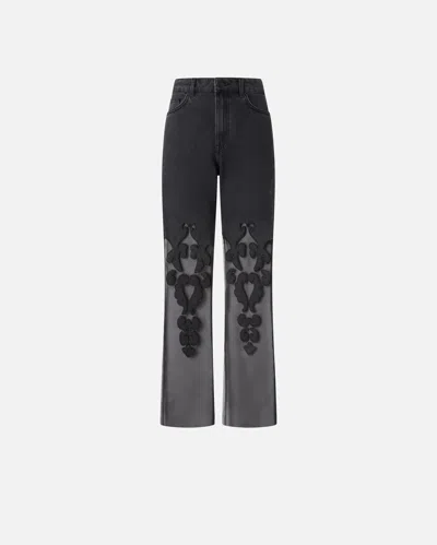 Pinko Baggy Black Jeans With Transparent Organza In Nero Limousine