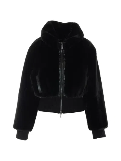 Pinko Bagels Faux-fur Ribbed-trim Jacket In Black