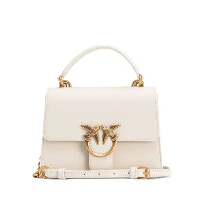 Pinko Mini Love Bag Top Handle Light Handbag In Full-grain Leather In White