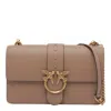 Pinko Beige Leather Shoulder Bag With Logo Buckle In Brown