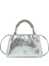 Pinko Laminated Mini Clutch With Braided Handle In Silver