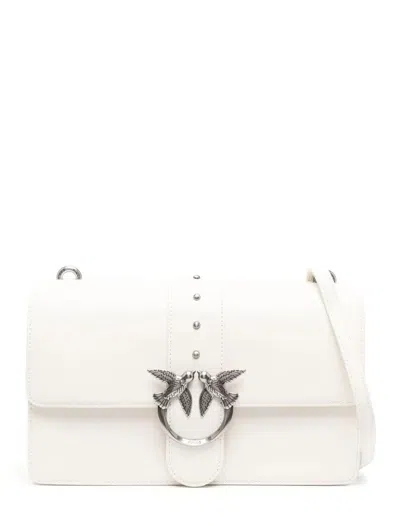 Pinko Love One Classic Shoulder Bag In Bianco Seta-old Silver