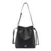 Pinko Black Bucket Bag With Metallic Love Birds Logo On The Front In Hammered Leather Woman In Black