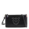Pinko Horizontal Flat Mini Black Leather Wristlet In Black