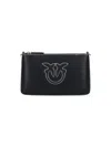 Pinko Flat Leather Shoulder Bag In Black