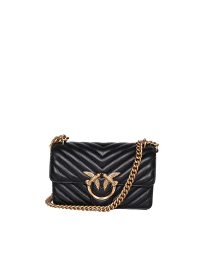 Pinko Love One Mini Black Leather With Gold Bag