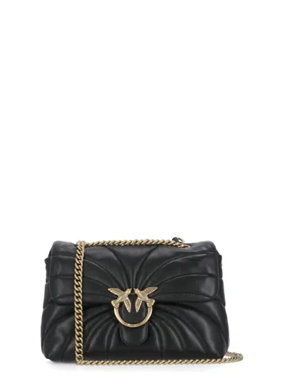 Pinko Matelassé Leather Shoulder Bag With Love Birds Buckle In Black