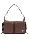 Pinko Rectangular Quilted Leather Shoulder Bag In Brown