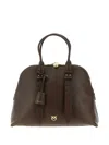 Pinko Escape Love Birds Logo Leather Bowling Maxi Tote Bag In Brown